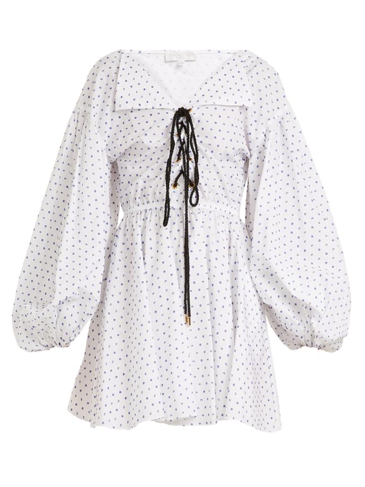 Caroline Constas Olympia Lace-up Flocked Cotton Dress