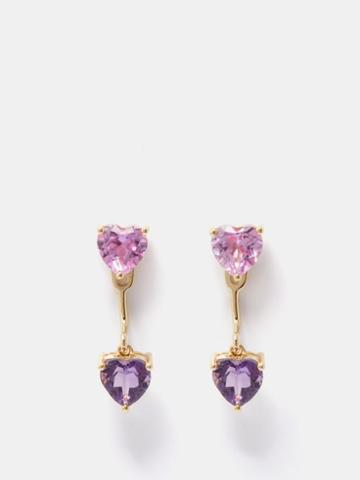 Yvonne Leon - Heart Amethyst, Sapphire & 9kt Gold Drop Earrings - Womens - Pink