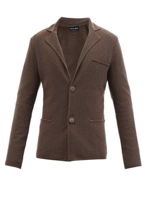 Giorgio Armani - Brick-stitch Wool-blend Cardigan - Mens - Brown