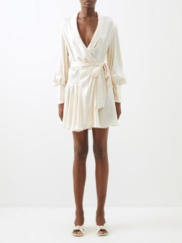 Zimmermann - Wrap-front Silk Mini Dress - Womens - Off White