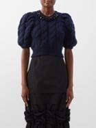 Simone Rocha - Beaded-neck Cropped Cable-knit Sweater - Womens - Navy Black