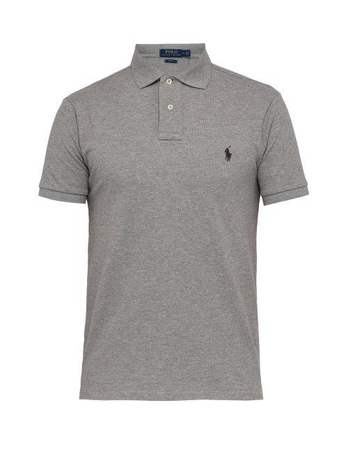 Matchesfashion.com Polo Ralph Lauren - Logo Embroidered Cotton Piqu Polo T Shirt - Mens - Grey