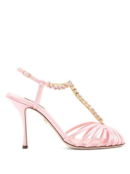 Matchesfashion.com Dolce & Gabbana - Crystal-strap Satin Sandals - Womens - Pink