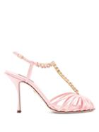 Matchesfashion.com Dolce & Gabbana - Crystal-strap Satin Sandals - Womens - Pink