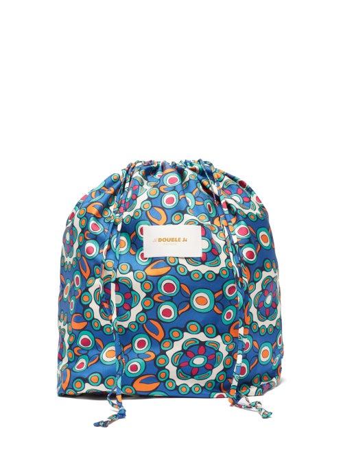 Matchesfashion.com La Doublej - Sack Kaleidoscope -print Silk-twill Drawstring Bag - Womens - Blue Multi