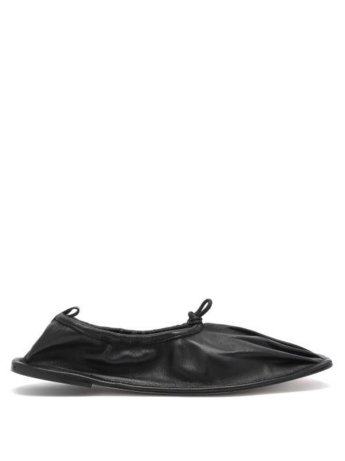 Matchesfashion.com Hereu - Puntera Gathered Square-toe Leather Flats - Womens - Black