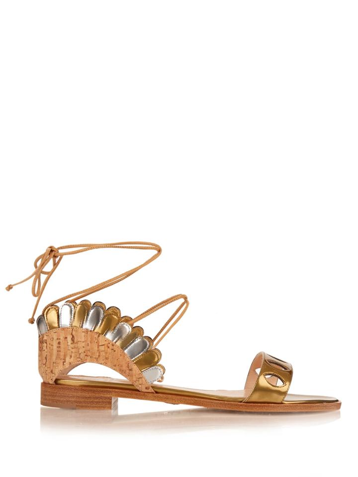 Paula Cademartori Lotus Lace-up Leather And Cork Sandals