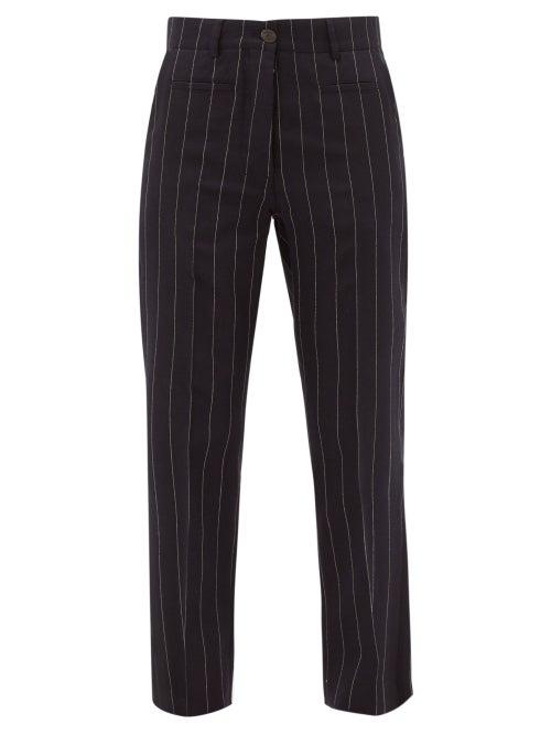 Matchesfashion.com Loewe - Pinstripe Wool Straight-leg Trousers - Womens - Navy White