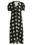 Matchesfashion.com Adriana Degreas - Cacao Polka Dot Print Silk Dress - Womens - Green Multi