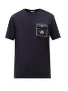 Moncler - Logo Appliqu Shell Patch-pocket Cotton T-shirt - Mens - Dark Blue