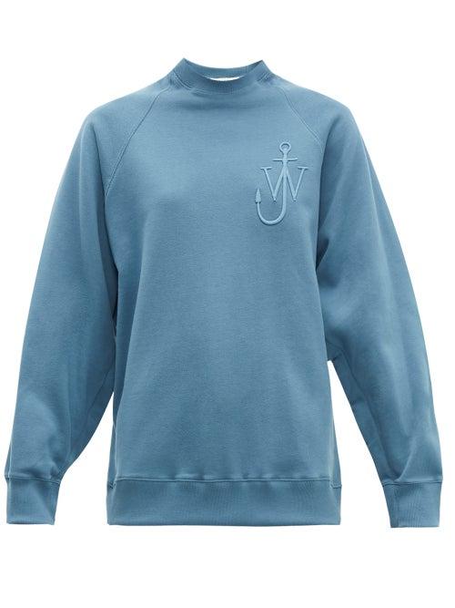 Matchesfashion.com Jw Anderson - Oversized Button Sleeve Cotton Jersey Sweatshirt - Womens - Blue