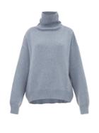 Matchesfashion.com Raey - Cropped Displaced Sleeve Roll Neck Wool Sweater - Womens - Blue