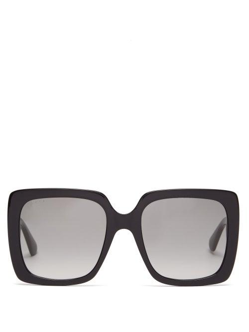 Matchesfashion.com Gucci - Crystal-logo Oversized Square Acetate Sunglasses - Womens - Black