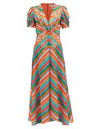 Matchesfashion.com Saloni - Lea Striped Silk Crepe De Chine Maxi Dress - Womens - Multi