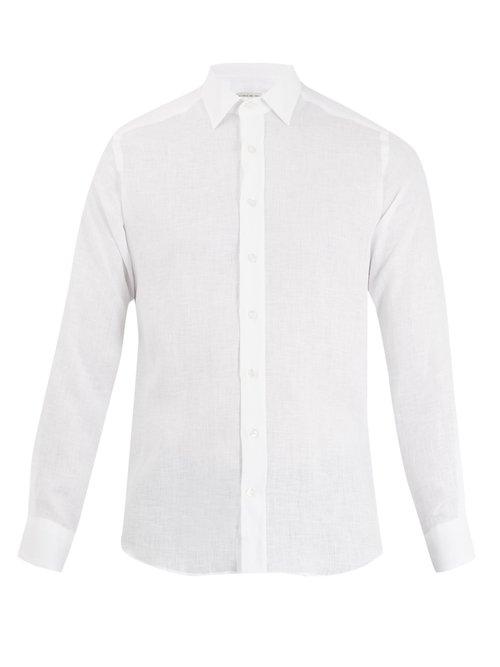 Matchesfashion.com Etro - Point Collar Long Sleeved Linen Shirt - Mens - White