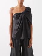 Palmer/harding Palmer//harding - Asymmetric Twist-shoulder Satin Top - Womens - Black