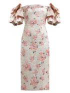 Matchesfashion.com Alexachung - Tiered Sleeve Floral Cloqu Dress - Womens - Pink Multi