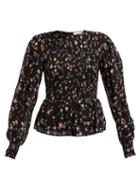 Matchesfashion.com Ganni - Elm Shirred Floral Print Georgette Blouse - Womens - Black