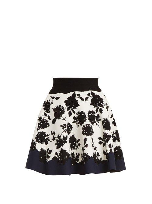 Matchesfashion.com Alexander Mcqueen - Rose Intarsia A Line Knit Skirt - Womens - Navy Multi