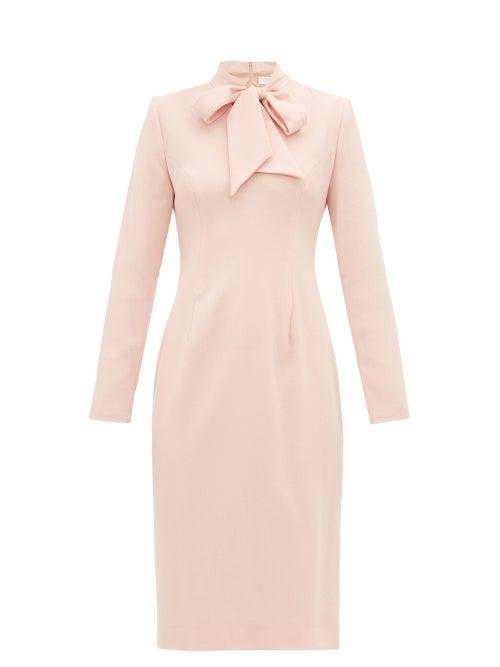Matchesfashion.com Goat - Isabelle Pussy Bow Wool Crepe Dress - Womens - Light Pink