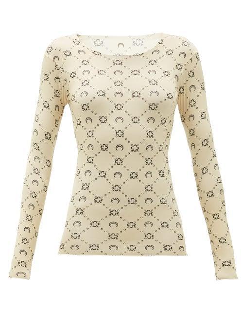Matchesfashion.com Marine Serre - Crescent Moon-print Stretch-jersey Top - Womens - Tan