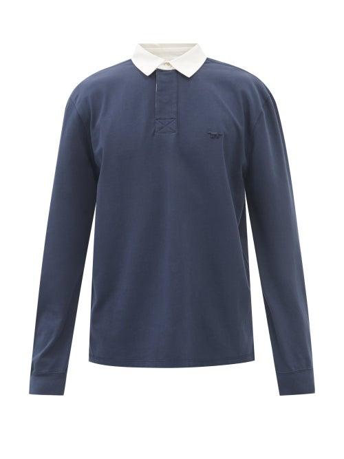 Maison Kitsun - Fox-appliqu Cotton-jersey Rugby Shirt - Mens - Navy