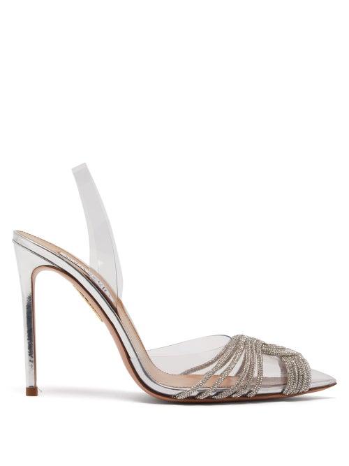 Aquazzura - Gatsby 105 Crystal-embellished Vinyl Pumps - Womens - Silver