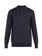 Matchesfashion.com Thom Sweeney - Long Sleeved Merino Wool Polo Shirt - Mens - Blue