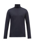 Mens Rtw Jil Sander - Roll-neck Cotton-blend Jersey Long-sleeved T-shirt - Mens - Dark Navy