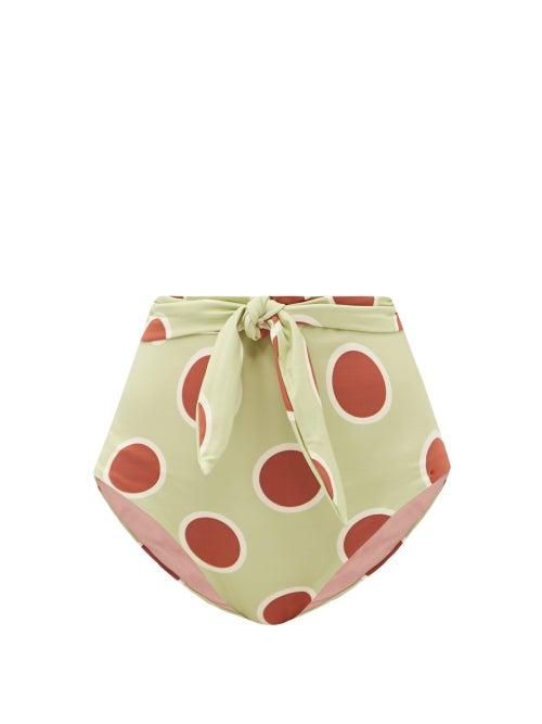 Matchesfashion.com Cala De La Cruz - Harper Polka-dot High-rise Bikini Briefs - Womens - Green Multi
