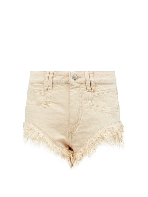 Matchesfashion.com Isabel Marant - Eneida Frayed-hem Denim Shorts - Womens - Ivory