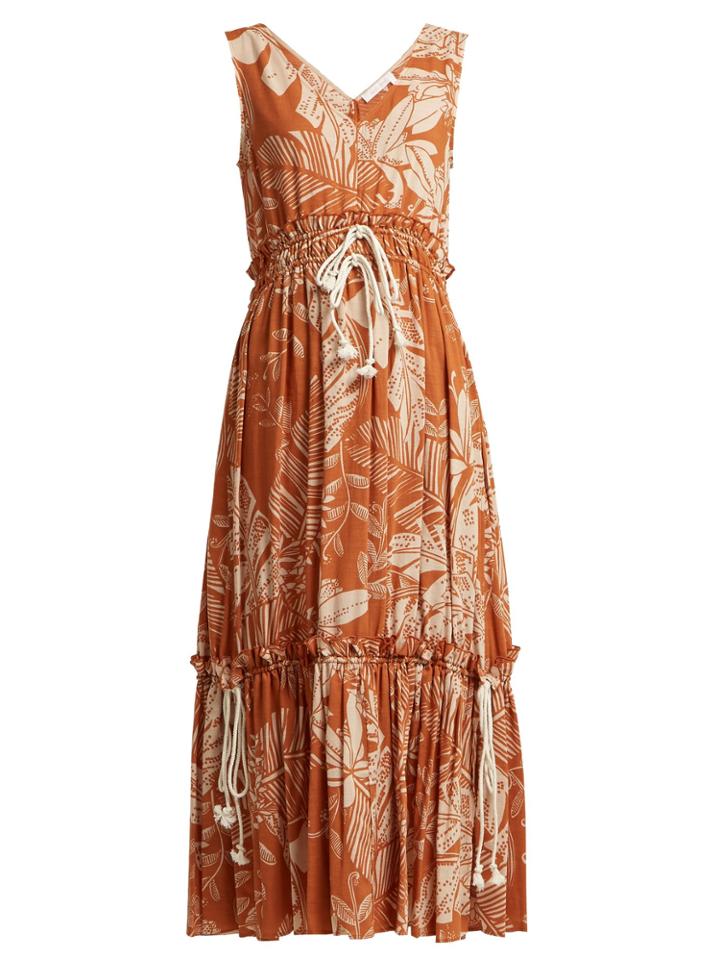 See By Chloé Drawstring-waist Jungle-print Cotton-blend Dress