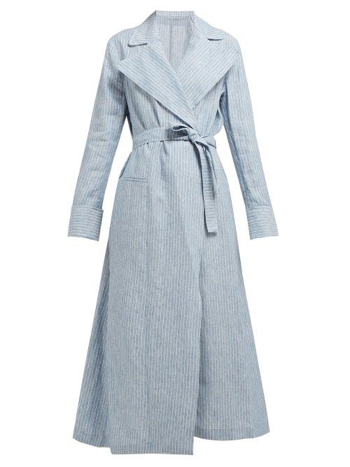 Matchesfashion.com Giuliva Heritage Collection - The Belinda Striped Linen Trench Coat - Womens - Blue Multi