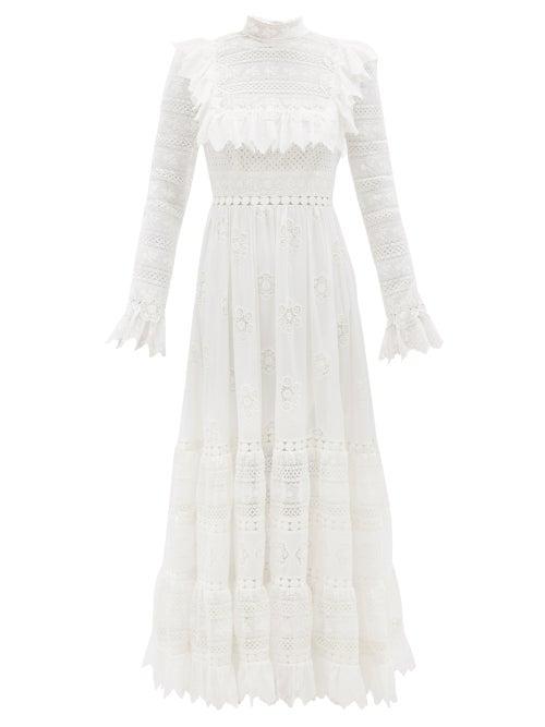 Zimmermann - Prima Macrame-lace And Poplin Maxi Dress - Womens - Ivory
