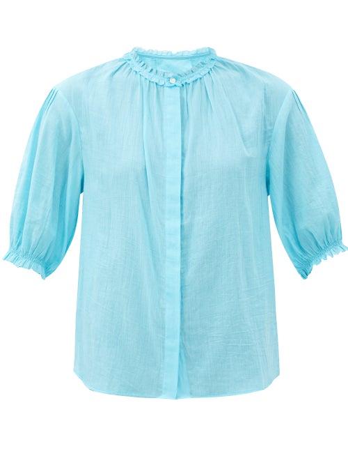 Matchesfashion.com Loup Charmant - Pico Ruffled Organic-cotton Blouse - Womens - Blue