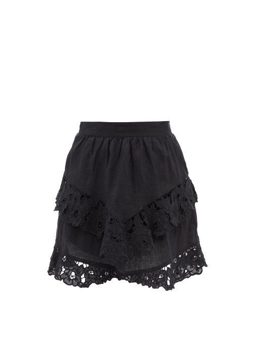 Isabel Marant Toile - Enali Floral-embroidered Linen Mini Skirt - Womens - Black