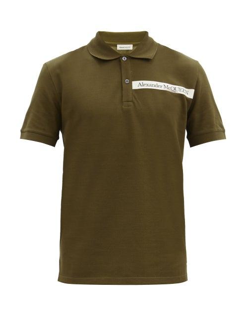 Matchesfashion.com Alexander Mcqueen - Logo-tape Cotton-piqu Polo Shirt - Mens - Khaki