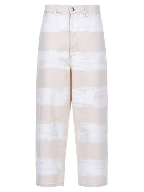 Matchesfashion.com Marni - Brushstroke Stripe-print Wide-leg Jeans - Womens - Ivory