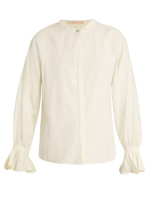 Matchesfashion.com Bliss And Mischief - Ruffled Cuff Poplin Blouse - Womens - Ivory