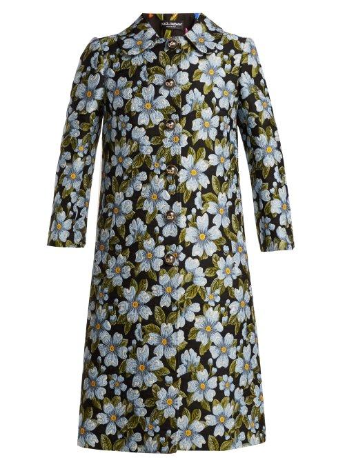 Matchesfashion.com Dolce & Gabbana - Single Breasted Floral Jacquard Coat - Womens - Blue Multi