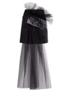 Matchesfashion.com Germanier - Asymmetric Gathered Tulle And Twill Mini Skirt - Womens - Black