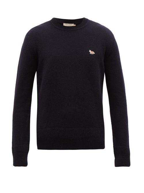 Matchesfashion.com Maison Kitsun - Fox Appliqu Wool Sweater - Mens - Navy