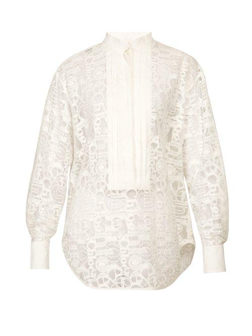 Matchesfashion.com Chlo - Logo Lace Blouse - Womens - Ivory