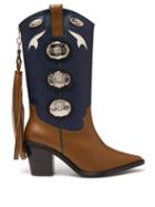 Matchesfashion.com Toga - Two Tone Leather Cowboy Boots - Womens - Khaki Multi