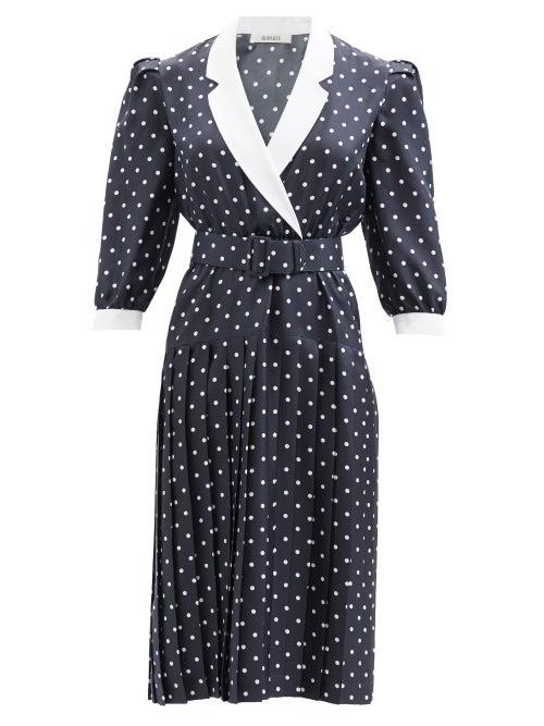 Ladies Rtw Rodarte - Pleated Polka-dot Silk-twill Midi Dress - Womens - Black White
