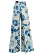 Matchesfashion.com By. Bonnie Young - Floral Print Wide Leg Cotton Blend Wrap Trousers - Womens - Blue Print