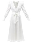 Alessandra Rich - Ruffled Silk-satin Midi Dress - Womens - White