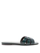 Matchesfashion.com Saint Laurent - Tribute Nu Pieds Crocodile Effect Leather Slides - Womens - Dark Green