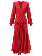 Matchesfashion.com Alexandre Vauthier - Plunge-neck Ruched Silk-blend Jersey Dress - Womens - Red