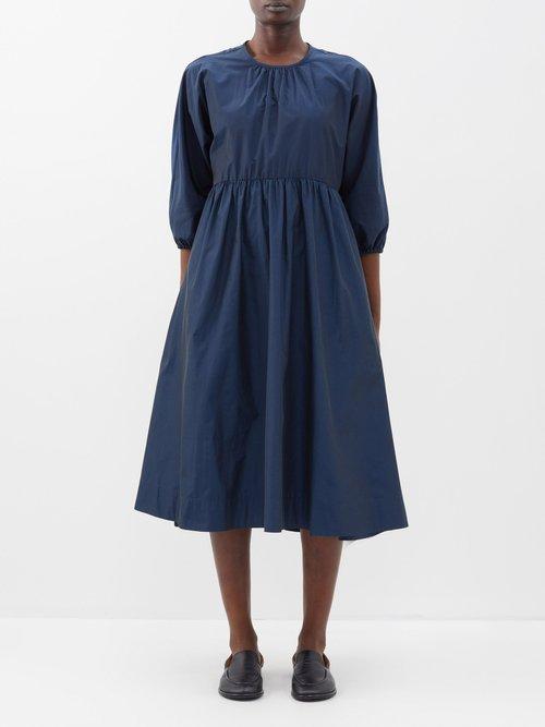 S Max Mara - Davina Poplin Midi Dress - Womens - Dark Blue